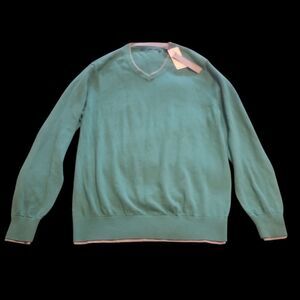 Perry Ellis Spruce Green v neck pullover er sweater sz M/M cotton poly blend